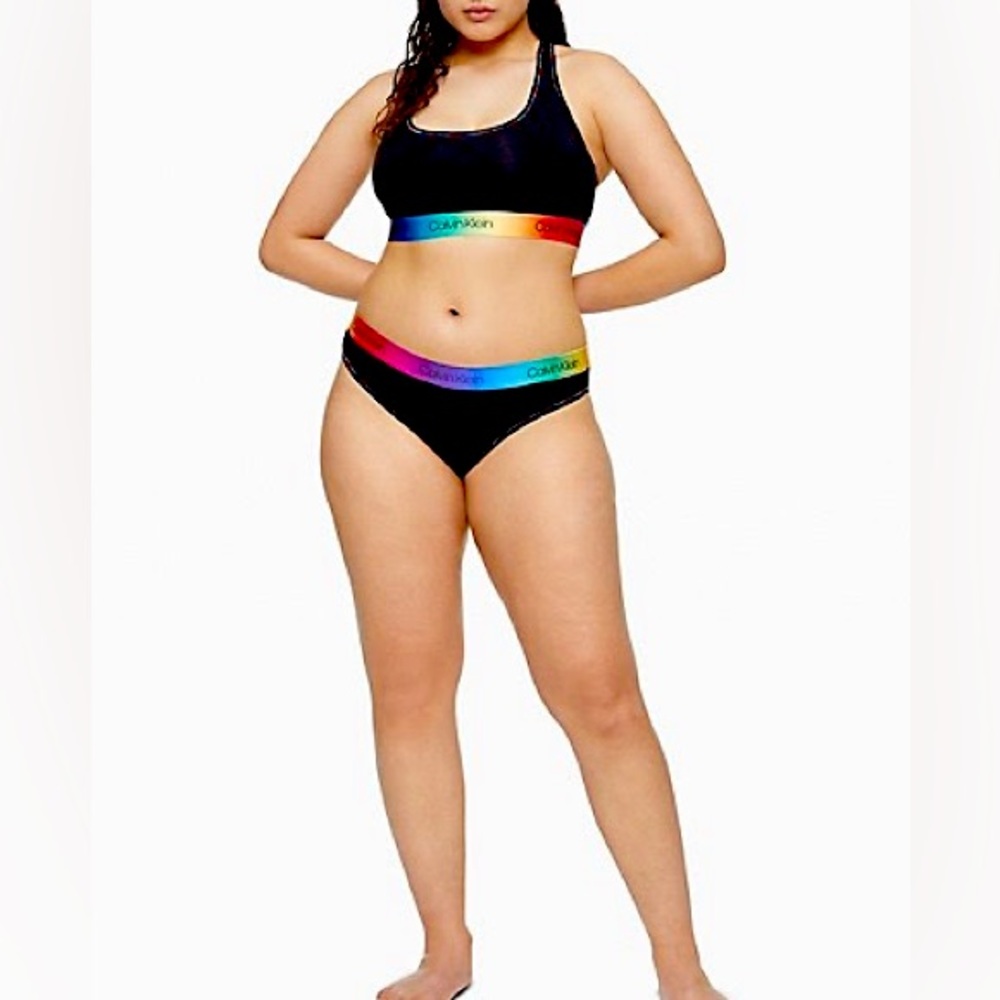 NWT Calvin Klein Modern Cotton Pride Bikini Underwear Panty in black rainbow 2X